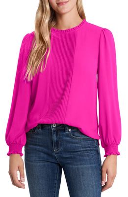 CeCe Pintucked Smocked Cuff Chiffon Top in Magenta Glow