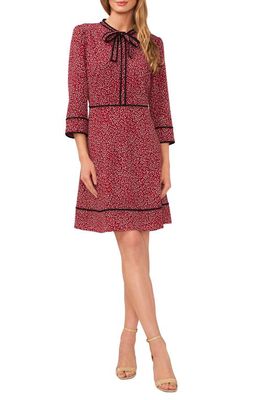CeCe Piping Detail Bow Neck Dress in Mulberry Burgundy