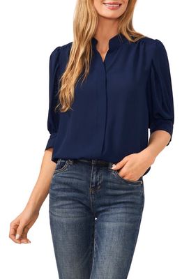 CeCe Puff Sleeve Button-Up Shirt in Classic Navy