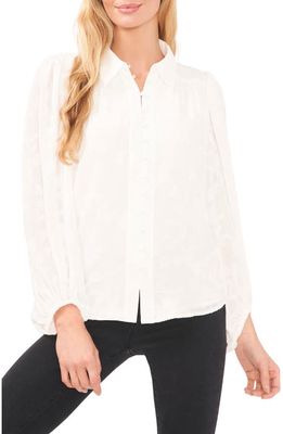 CeCe Puff Sleeve Clip Jacquard Button-Up Blouse in New Ivory