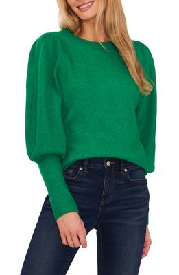 CeCe Puff Sleeve Crewneck Sweater in Electric Green