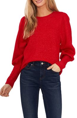 CeCe Puff Sleeve Crewneck Sweater in Luminous Red