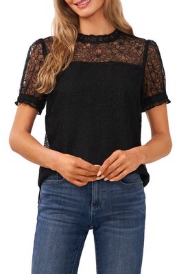 CeCe Puff Sleeve Floral Lace Blouse in Rich Black