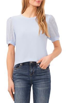 CeCe Puff Sleeve Mixed Media Top in Blue Air