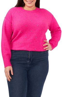 CeCe Rhinestone Embellished Crewneck Sweater in Paradox Pink