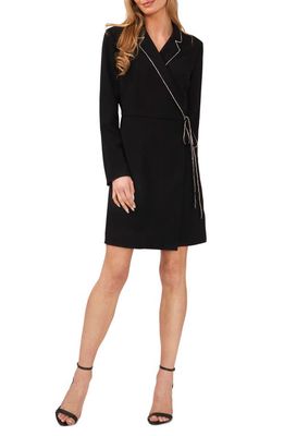 CeCe Rhinestone Trim Long Sleeve Coat Dress in Rich Black