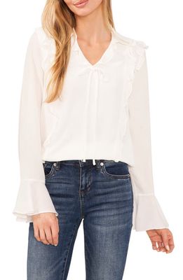 CeCe Ruffle Bell Sleeve Crepe Top in New Ivory