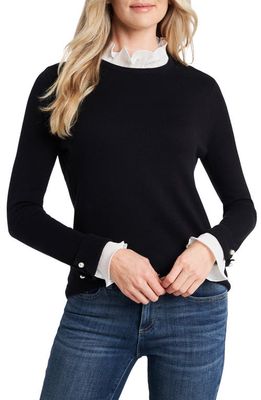 CeCe Ruffle Detail Cotton Blend Sweater in Rich Black