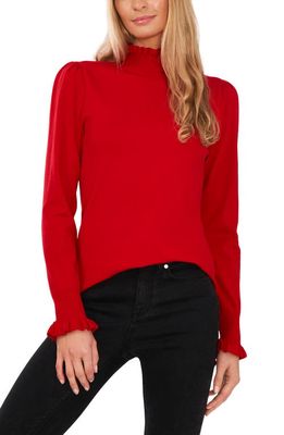 CeCe Ruffle Mock Neck Sweater in Luminous Red