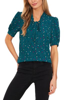 CeCe Ruffle Puff Sleeve Blouse in Peacock Teal