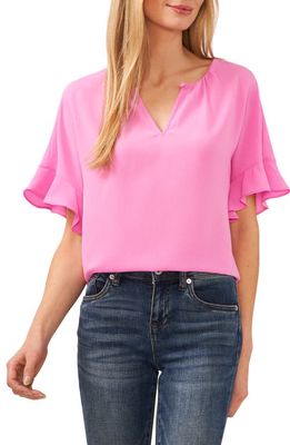 CeCe Ruffle Sleeve Crepe Blouse in Bright Peony