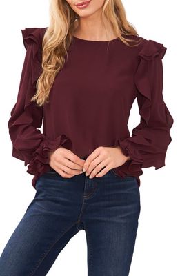 CeCe Ruffle Sleeve Crepe Top in Rich Cabernet