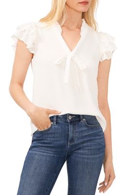 CeCe Ruffle Tie Neck Top in New Ivory