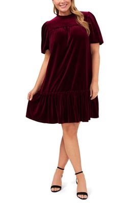 CeCe Ruffle Velvet Dress in Majestic Wine