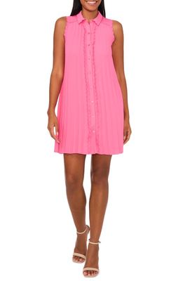 CeCe Scalloped Pleated Shirtdress in Taffy Pink