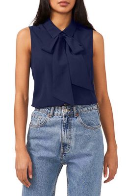 CeCe Sleeveless Georgette Bow Blouse in Classic Navy