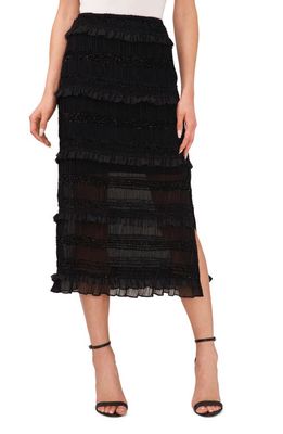 CeCe Sparkle Stripe Ruffle Chiffon Skirt in Rich Black