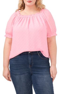 CeCe Square Neck Clip Dot Top in Pink Begonia