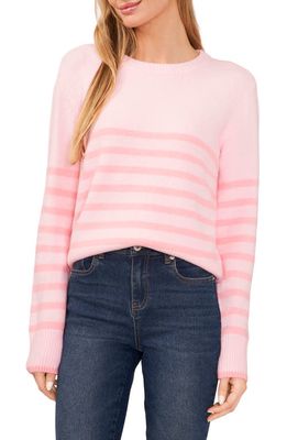 CeCe Stripe Crewneck Sweater in Prism Pink