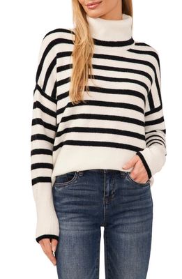 CeCe Stripe Turtleneck Sweater in Antique White