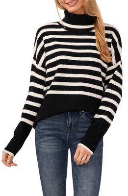 CeCe Stripe Turtleneck Sweater in Rich Black