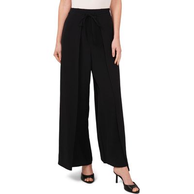 CeCe Tie Front Overlay Wide Leg Pants in Rich Black at Nordstrom, Size Medium