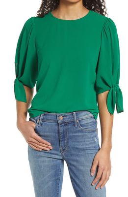CeCe Tie Sleeve High-Low Blouse in Green