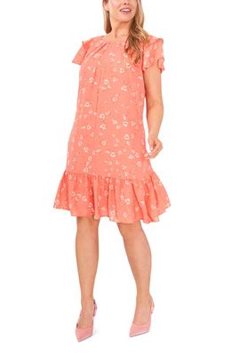 CeCe Tiered Flutter Sleeve A-Line Dress in Cameo Coral