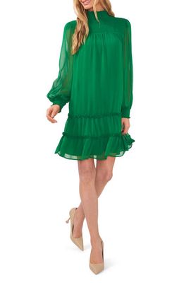 CeCe Tiered Mock Neck Long Sleeve Shift Dress in Green