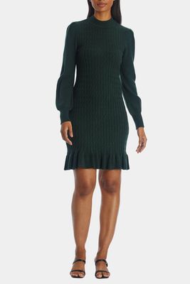 Cece Women's Cable Knit Peplum Sweater Dress in Forest Shadow
