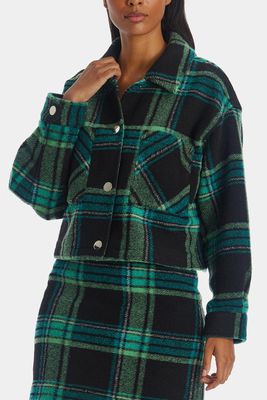 Cece Women's Oversized Cropped Plaid Shacket in Electric Green