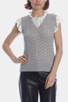 Cece Women's Pearl Bead Knit Vest in Light Heather Grey