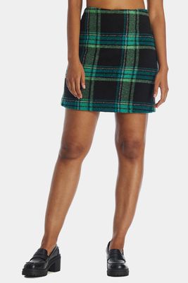 Cece Women's Plaid A-Line Skirt in Electric Green