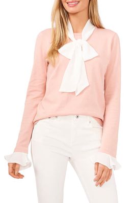 CeCe Woven Bow Sweater in Misty Pink