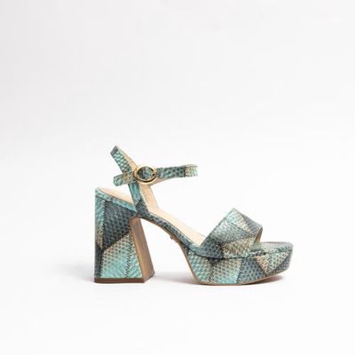 Cecelia New York Bernice Snake Embossed Platform Sandal in Olive Snake 