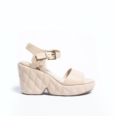 Cecelia New York Betty Quiletd Platform Wedge Sandal in Beige 