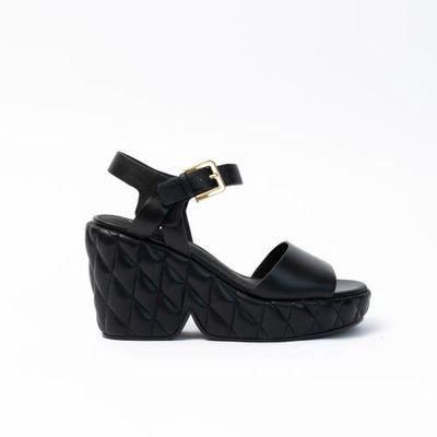 Cecelia New York Betty Quiletd Platform Wedge Sandal in Black 