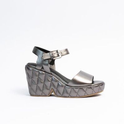 Cecelia New York Betty Quiletd Platform Wedge Sandal in Pewter 