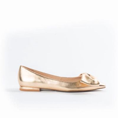 Cecelia New York Brie Point Toe Bow Ballet in Gold 