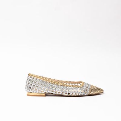 Cecelia New York Brie Woven Point Toe Ballet Flat in Silver Gold Multi 