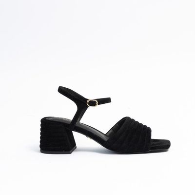 Cecelia New York Mary Block Heel Sandal in Blacksuede 