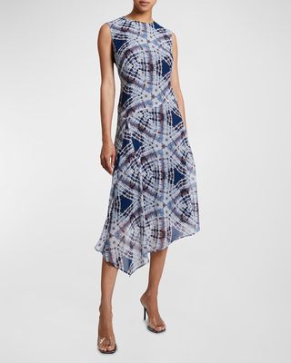 Cecilia Asymmetric Abstract-Print Midi Dress