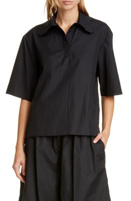 Cecilie Bahnsen Allie Embroidered Collar Woven Polo Shirt in Black