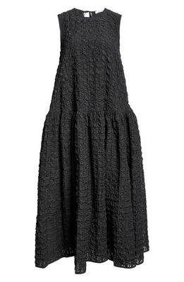 Cecilie Bahnsen Anna Karin Textured Check Tiered Seersucker Dress in Black