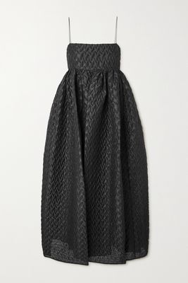 Cecilie Bahnsen - Beth Oversized Linen-blend Matelassé Midi Dress - Black