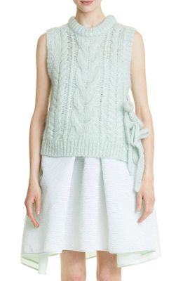 Cecilie Bahnsen Bow Detail Cable Knit Mohair & Virgin Wool Sleeveless Sweater in Blue Mint
