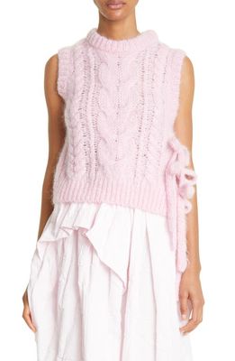 Cecilie Bahnsen Bow Detail Cable Knit Mohair & Wool Sweater in Light Pink
