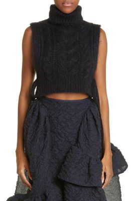 Cecilie Bahnsen Cable Knit Mohair & Virgin Wool Turtleneck Sweater Vest in Black