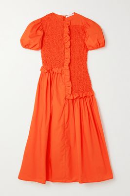 Cecilie Bahnsen - Camden Ruffled Smocked Cotton-blend Poplin Maxi Dress - Orange