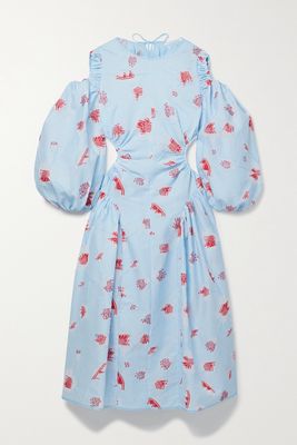Cecilie Bahnsen - Cold-shoulder Cutout Cloqué-jacquard Midi Dress - Blue